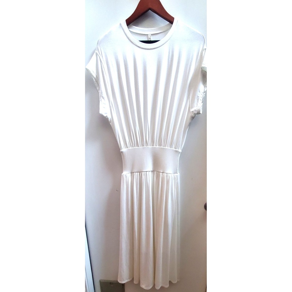 Halara Dress S White Gather Waist Great Draping Midi Batwing Tummy Control Flowy - Picture 5 of 11
